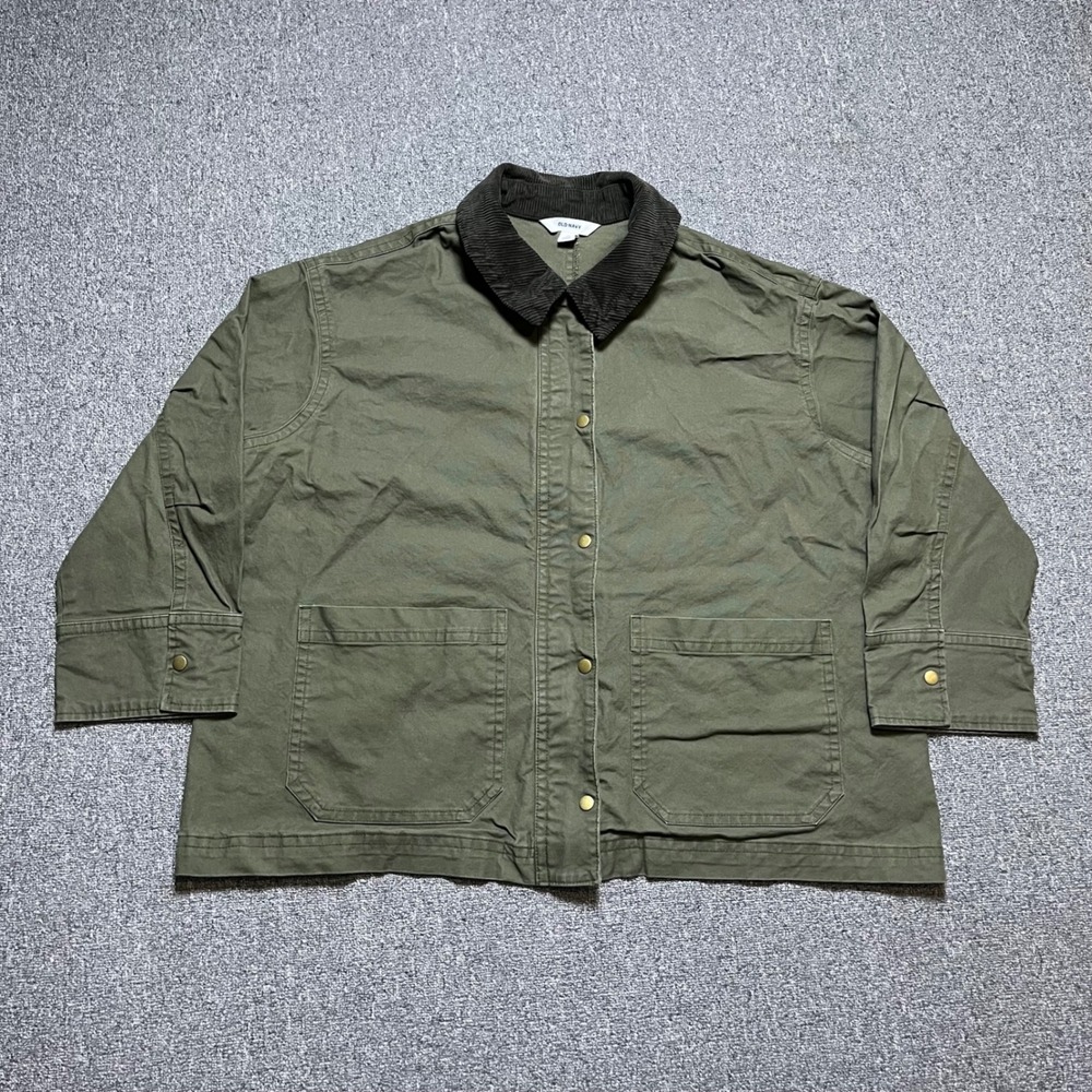 Old Navy Barn Jacket‎ 2X Green Corduroy Collar Canvas Chore Coat Snap Front Mens